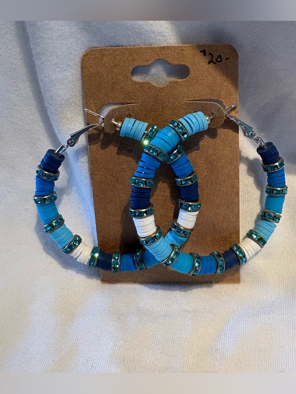 Handmade/hand beaded Blue Beaded Hoop Earrings
